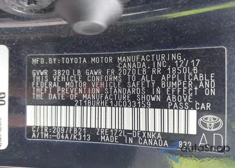 2018 Toyota Corolla Le z USA, uszkodzony, nr VIN 2T1BURHE1JC033159